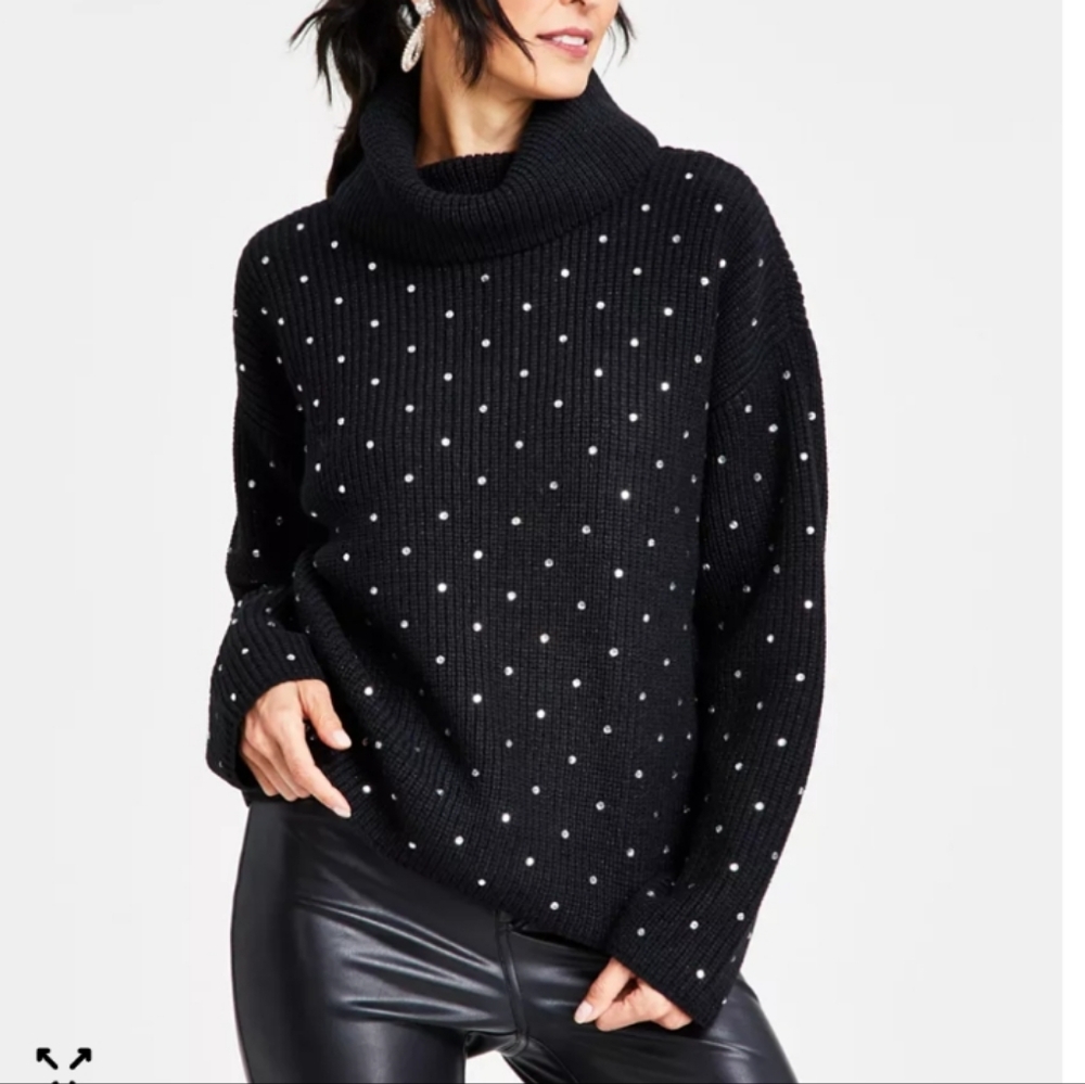INC International Concepts Black Sweater with White Dots